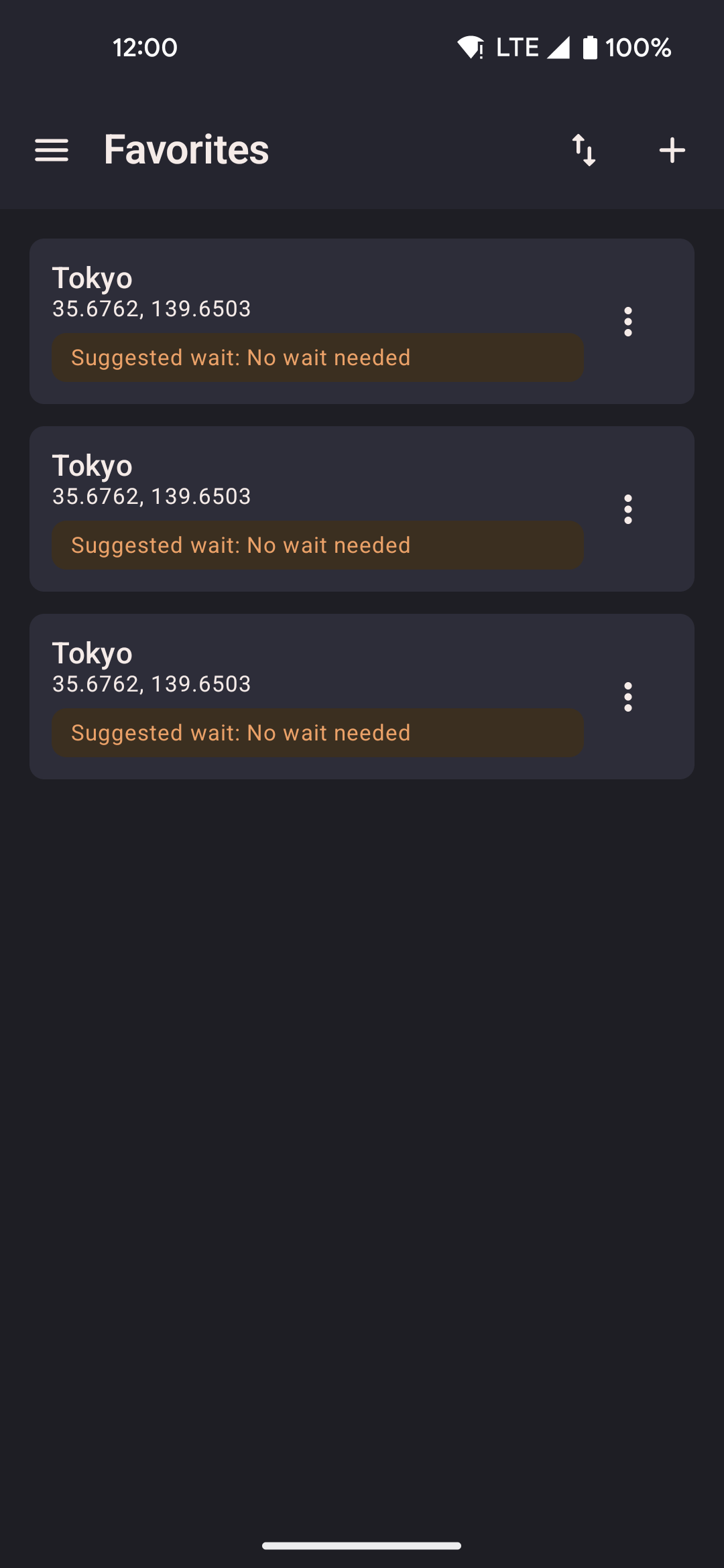 Favorites screen