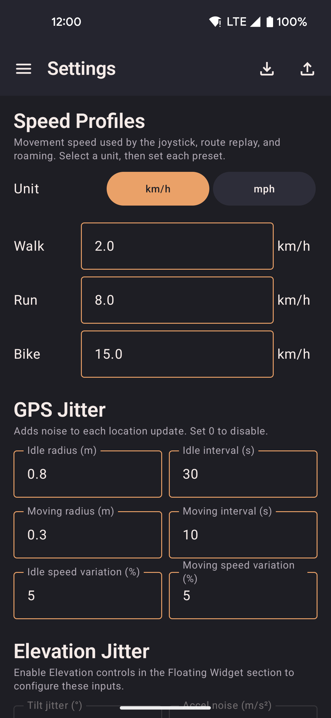 Settings screen