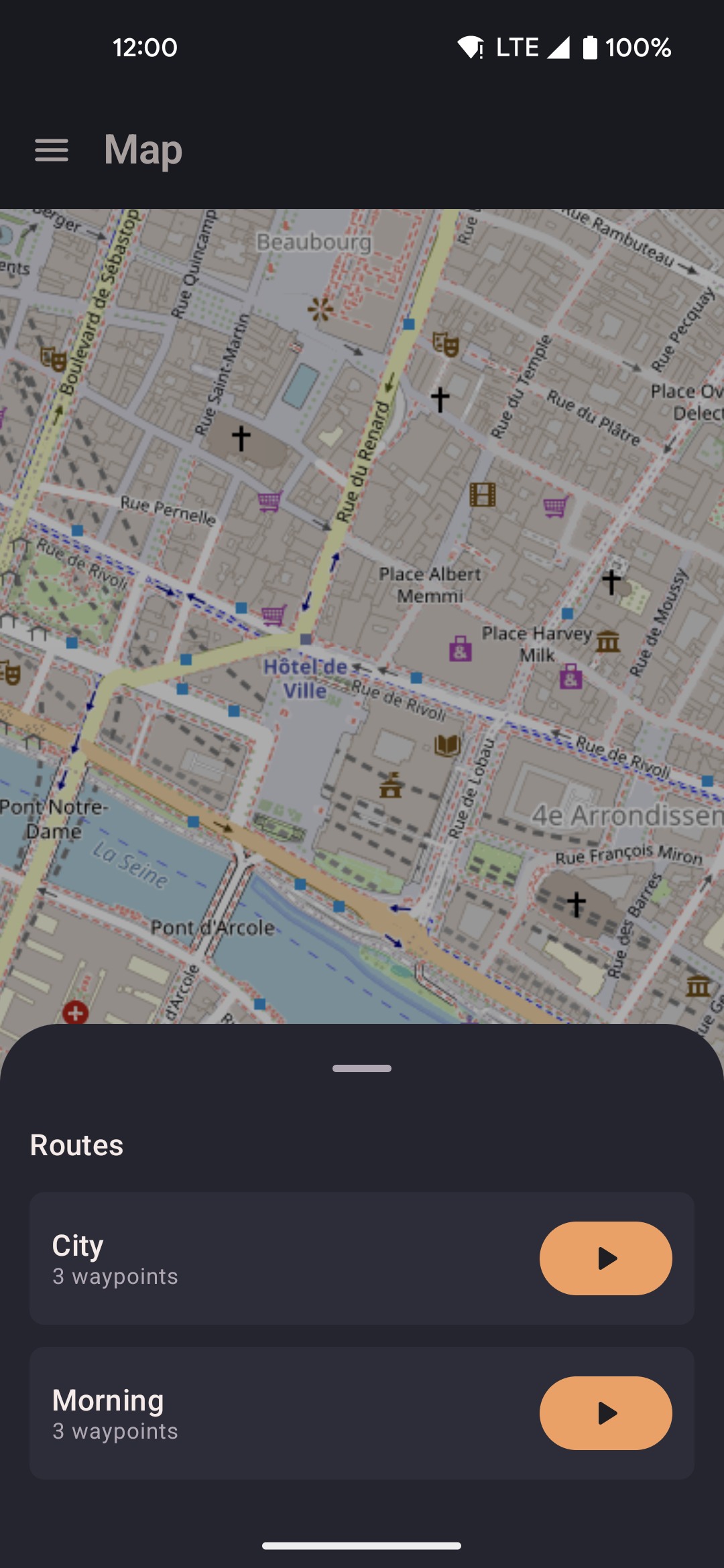 Map routes bottom sheet