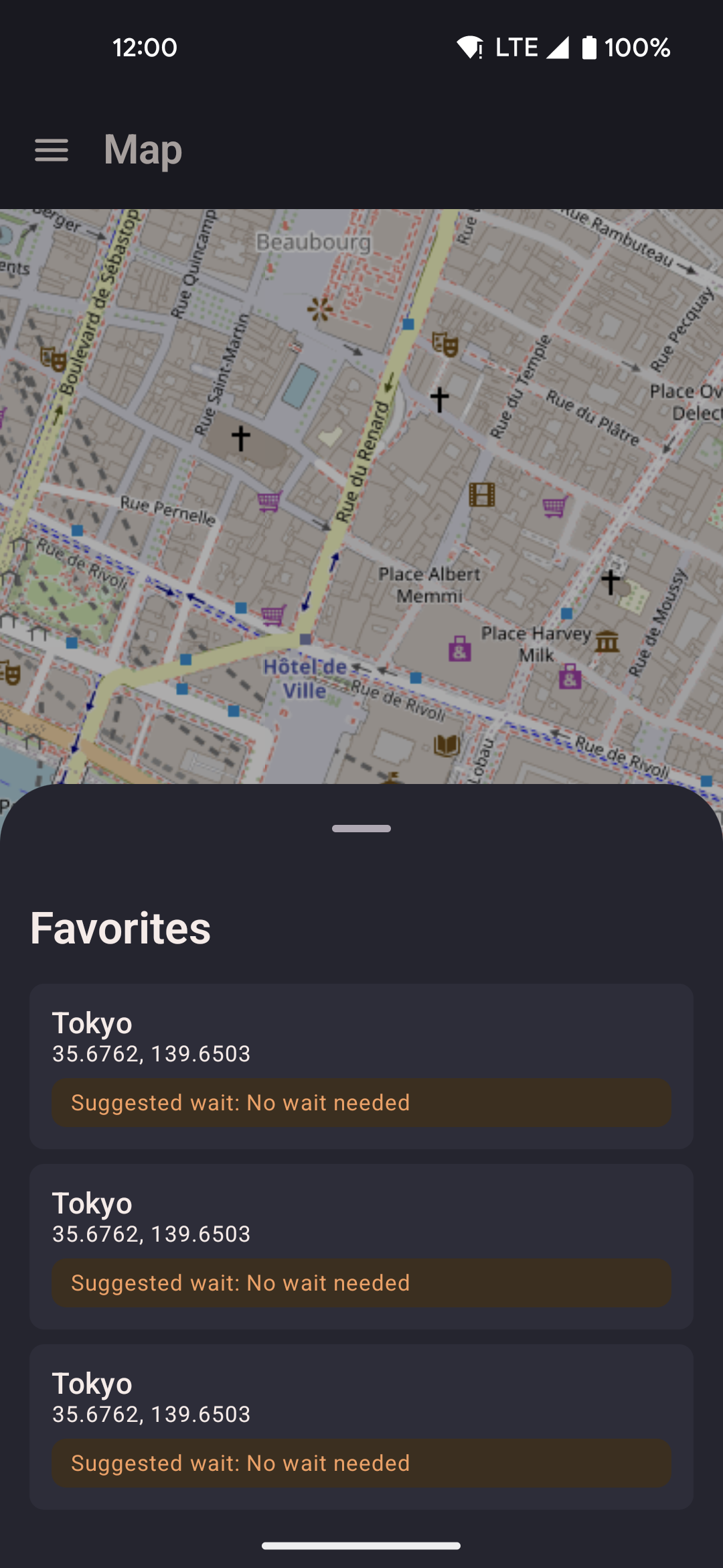Map favorites bottom sheet