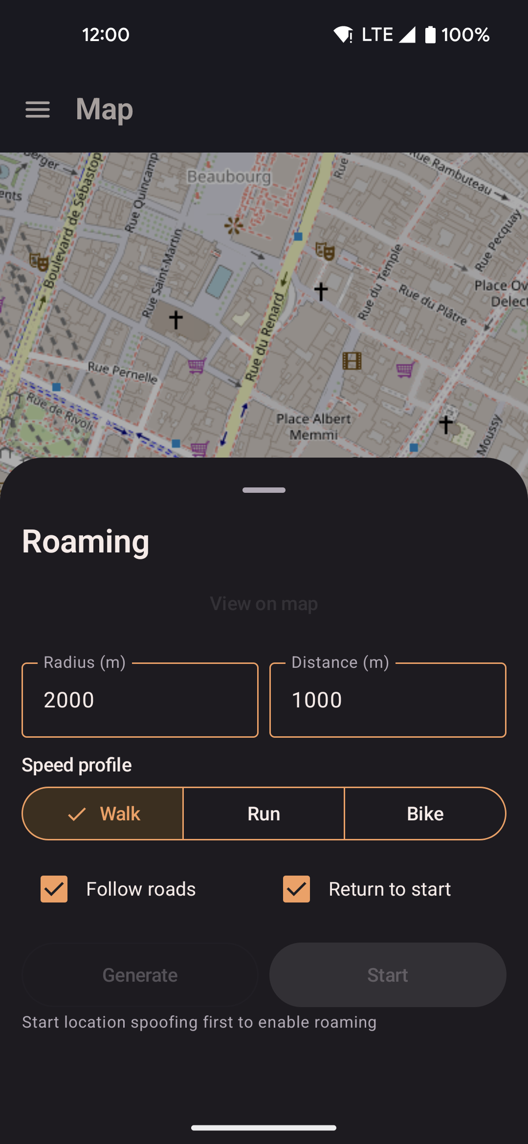 Map roaming bottom sheet