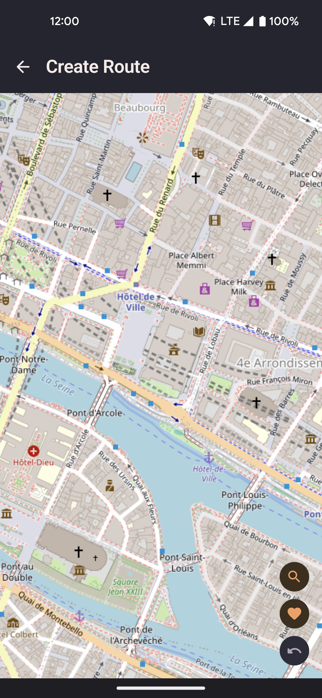 Route creator screen