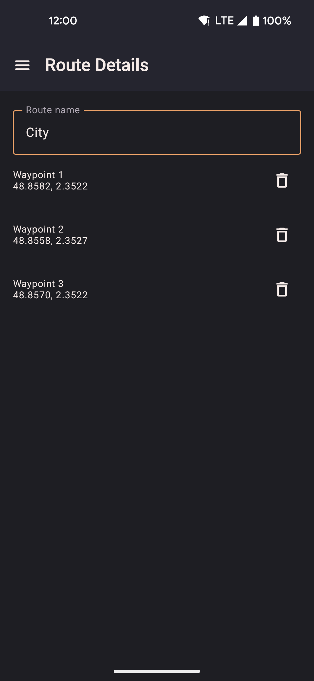 Route detail / edit screen