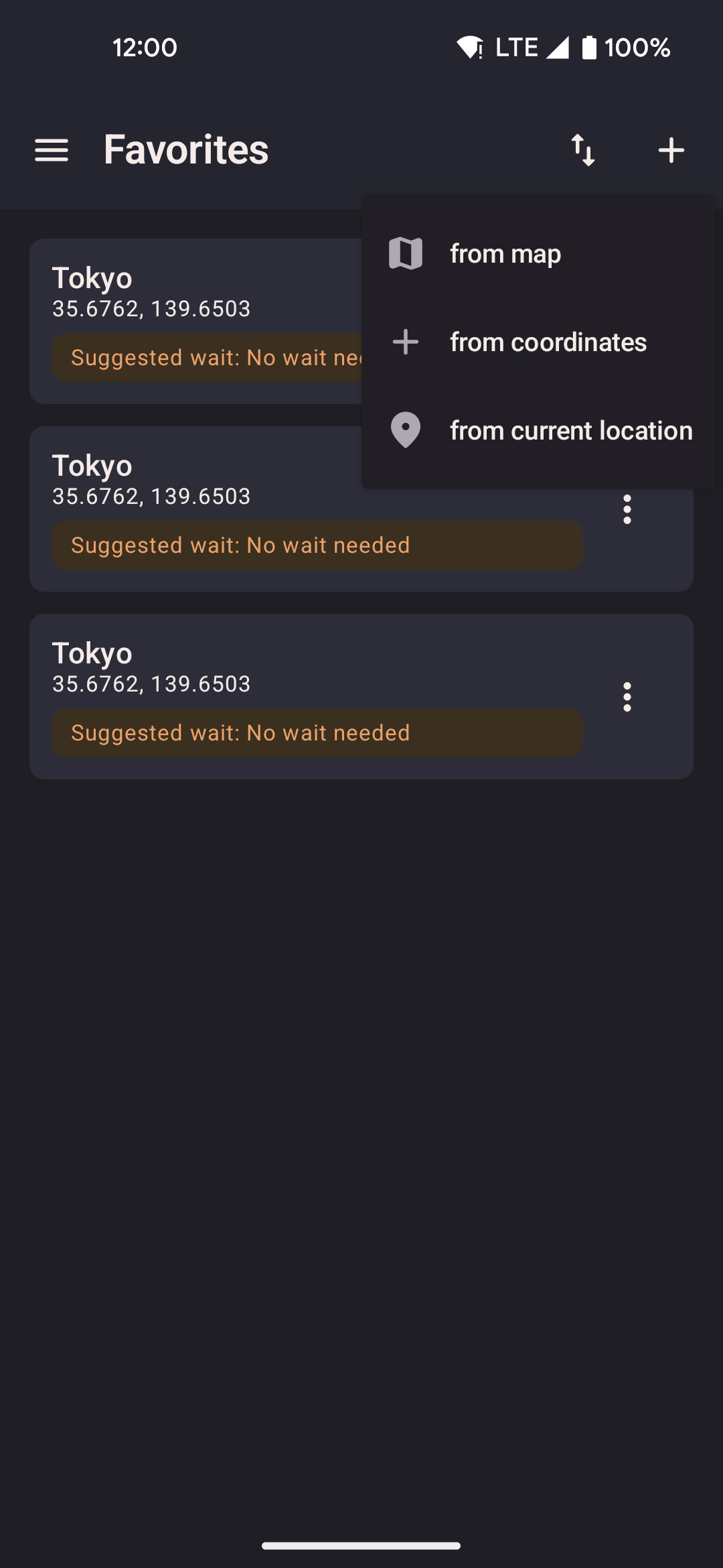 Favorites screen with add button visible